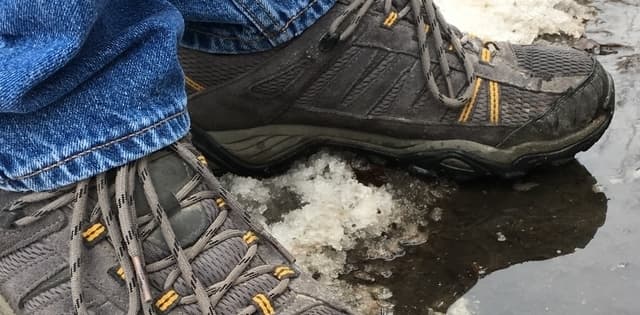 hiking shoes in snow and water